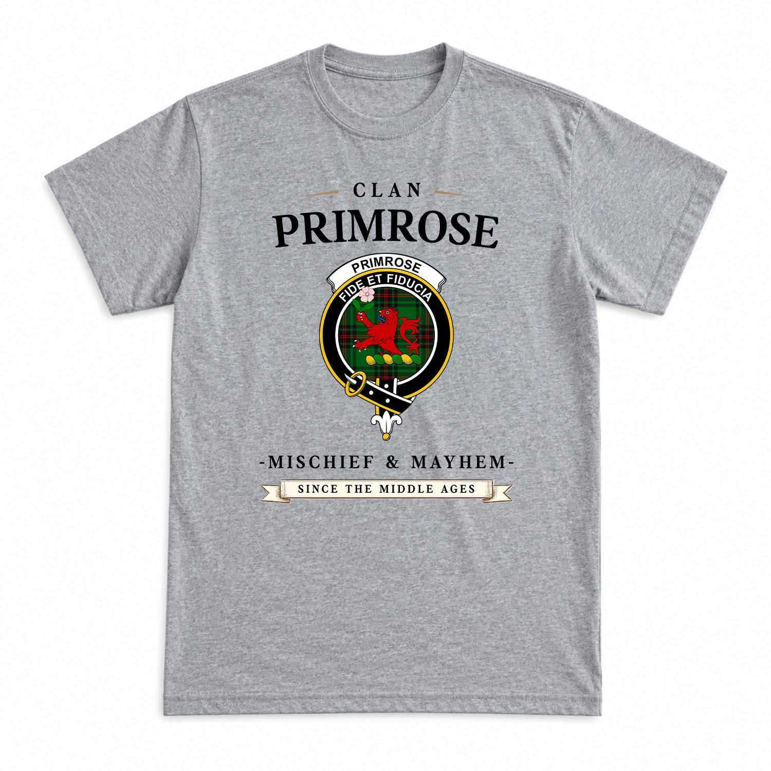 Primrose Tartan Crest Mischief and Mayhem T-shirt