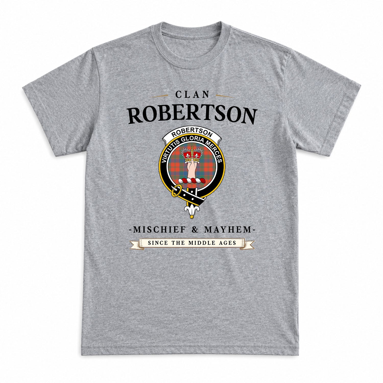Robertson Ancient Tartan Crest Mischief and Mayhem T-shirt