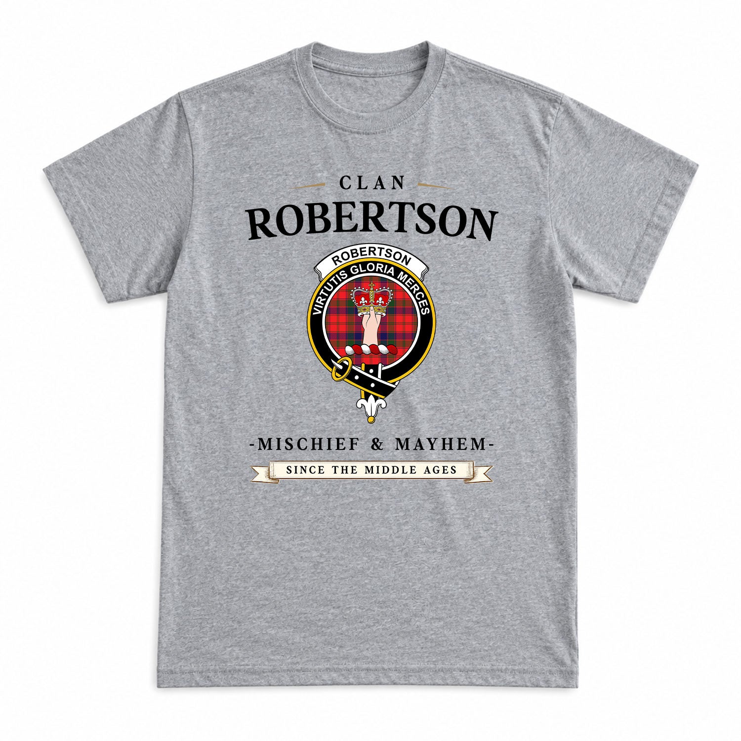 Robertson Modern Tartan Crest Mischief and Mayhem T-shirt