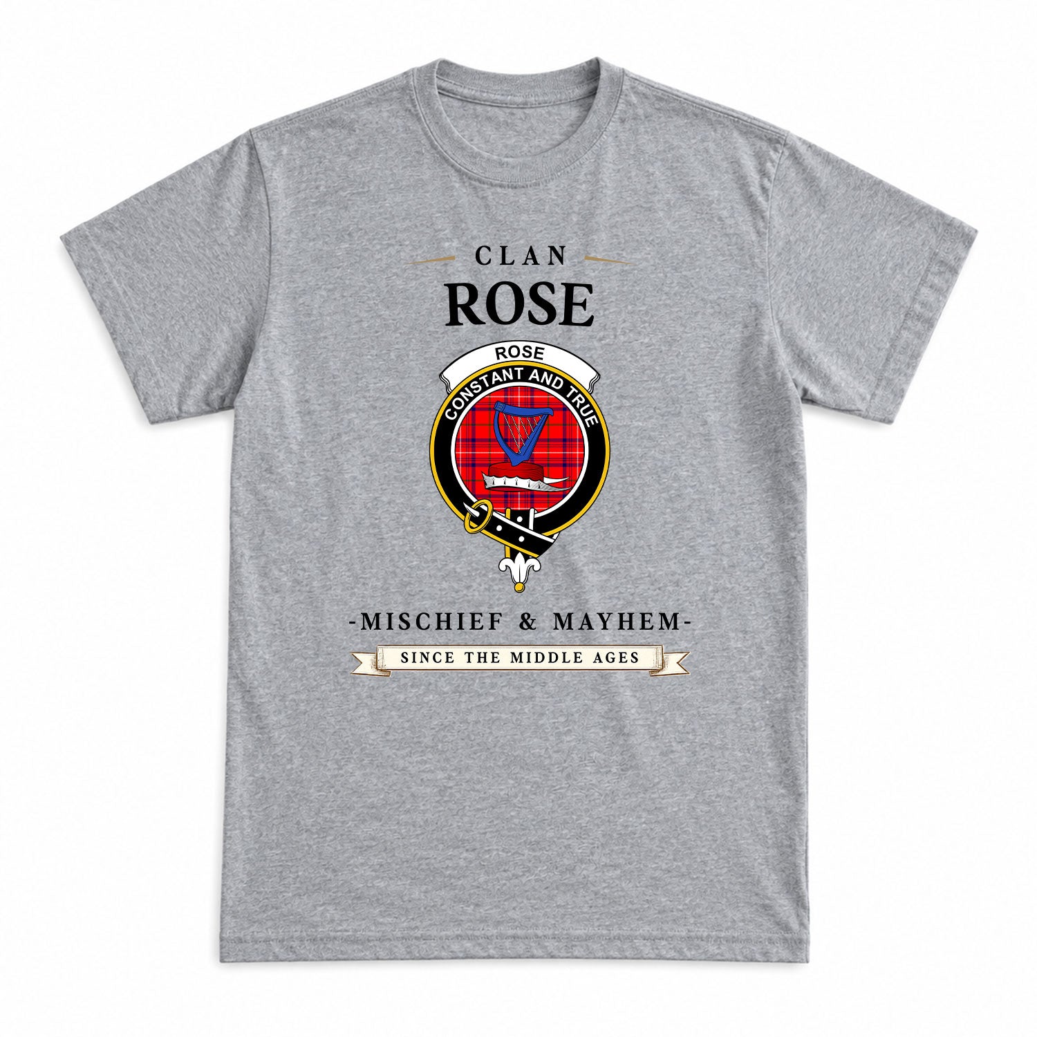 Rose Modern Tartan Crest Mischief and Mayhem T-shirt