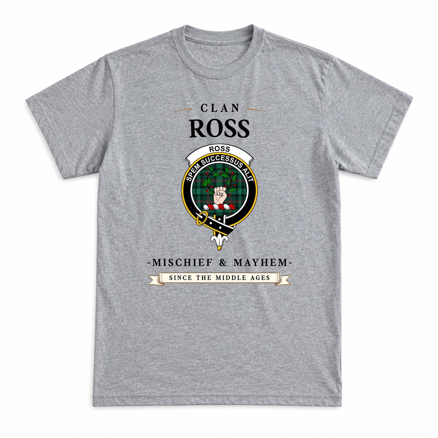 Ross Hunting Modern Tartan Crest Mischief and Mayhem T-shirt