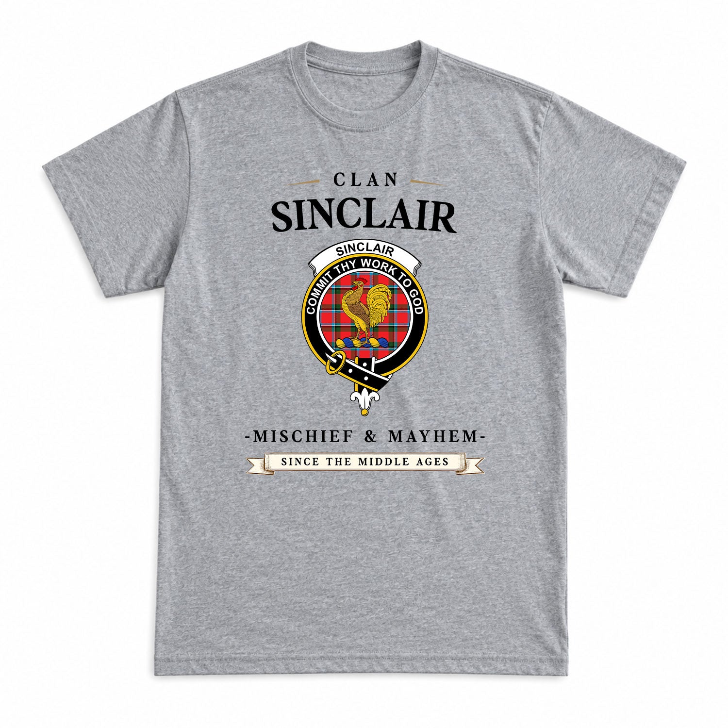 Sinclair Modern Tartan Crest Mischief and Mayhem T-shirt