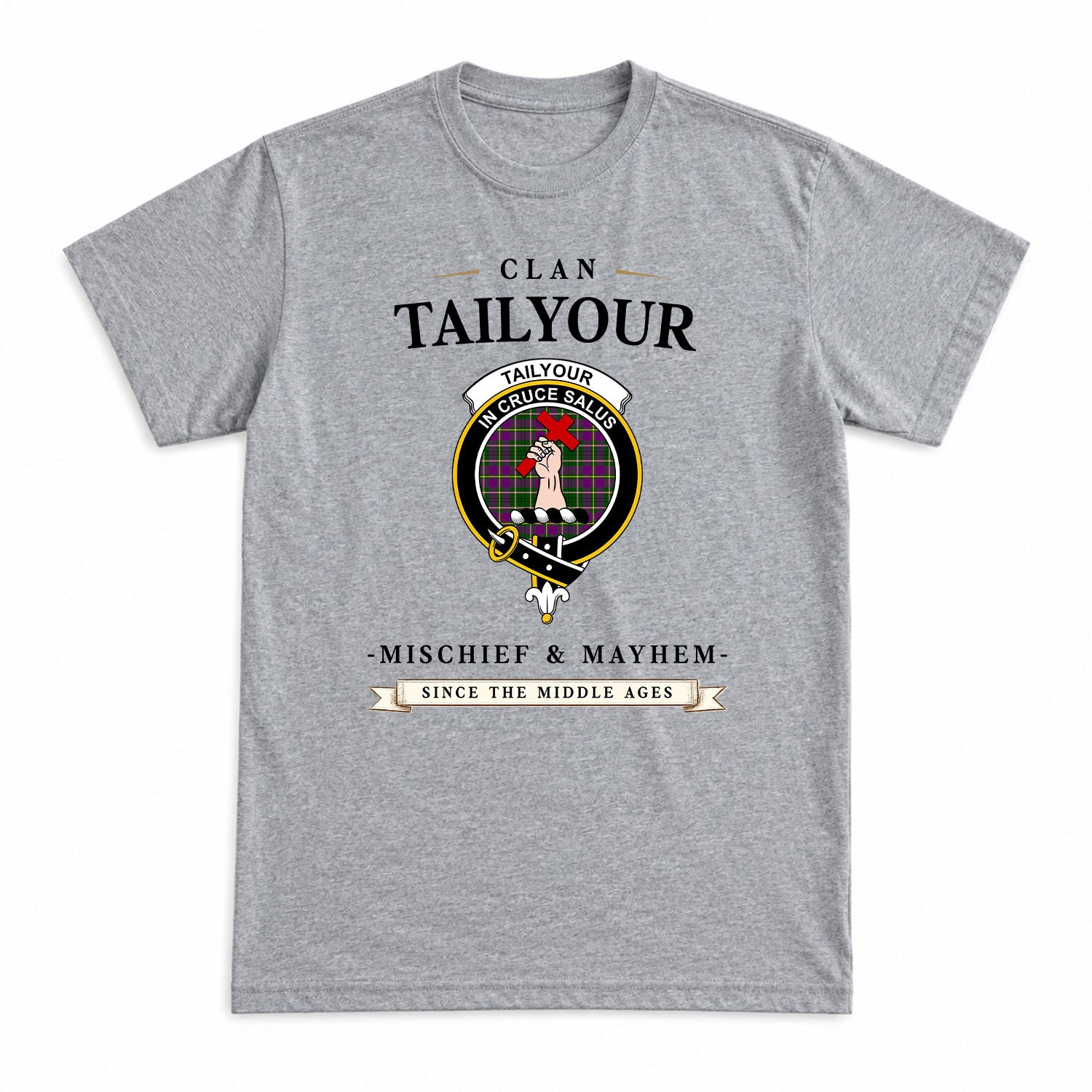 Tailyour (or Taylor) Tartan Crest Mischief and Mayhem T-shirt