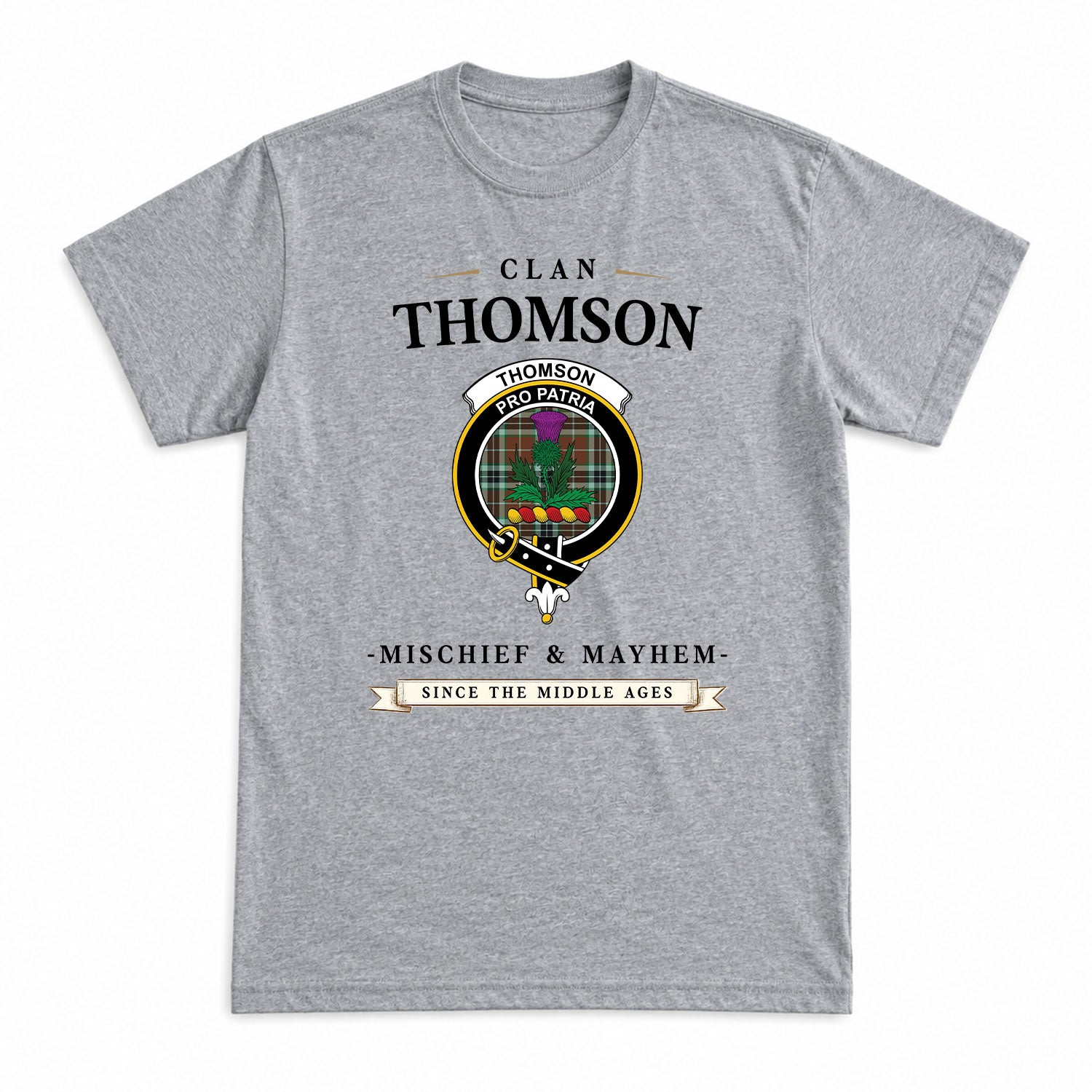 Thomson Hunting Modern Tartan Crest Mischief and Mayhem T-shirt