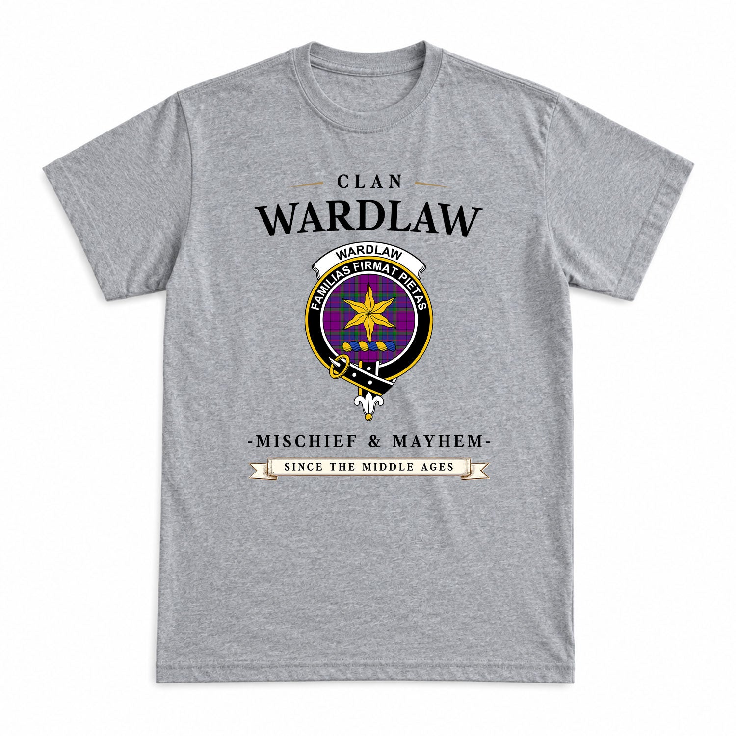 Wardlaw Modern Tartan Crest Mischief and Mayhem T-shirt