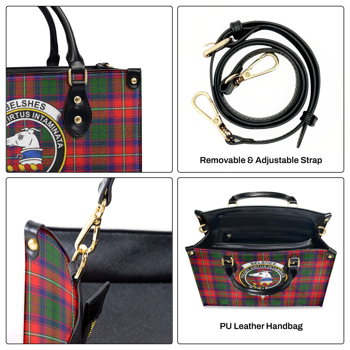 Belshes Tartan Crest Leather Handbag