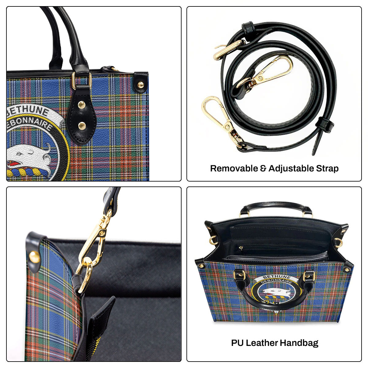 Bethune Ancient Tartan Crest Leather Handbag