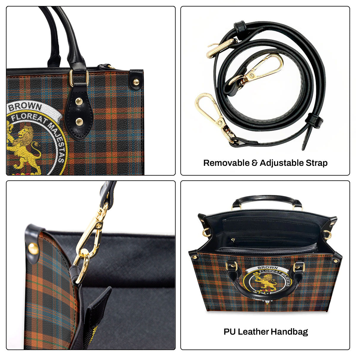 Brown Ancient Tartan Crest Leather Handbag