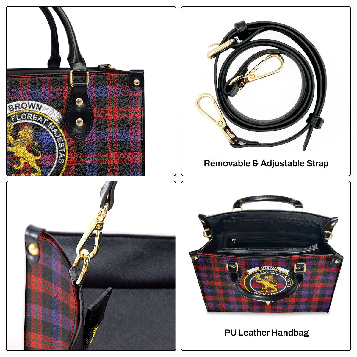 Brown Modern Tartan Crest Leather Handbag