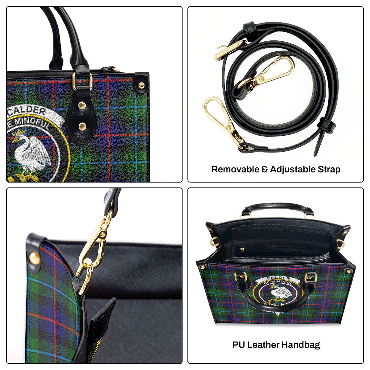 Calder (Calder-Campbell) Tartan Crest Leather Handbag