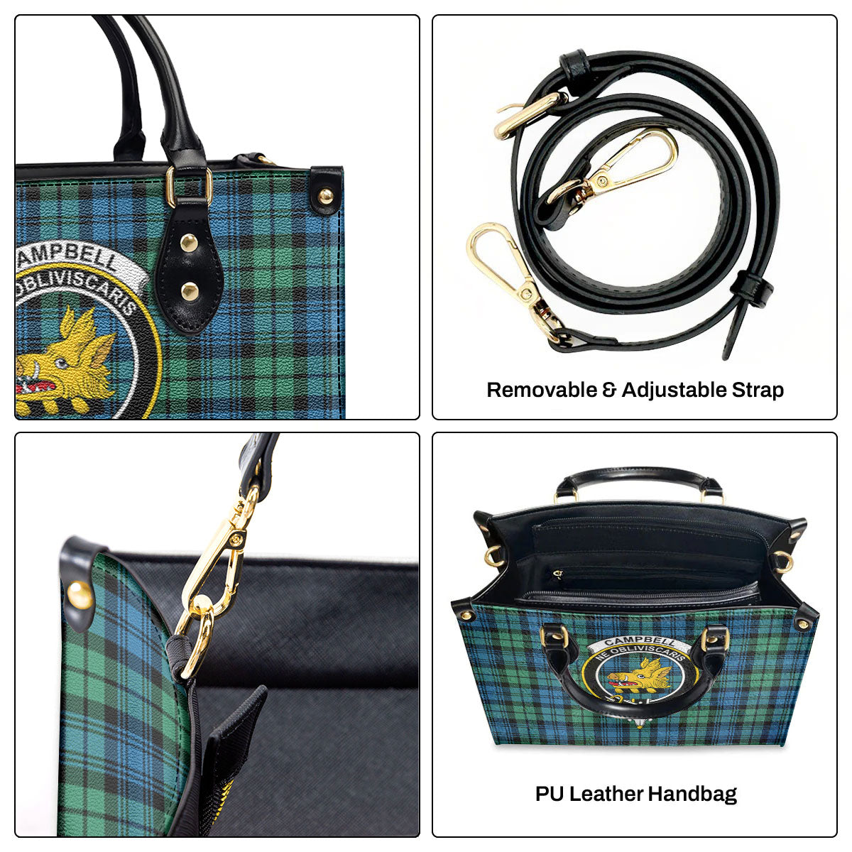 Campbell Ancient 01 Tartan Crest Leather Handbag