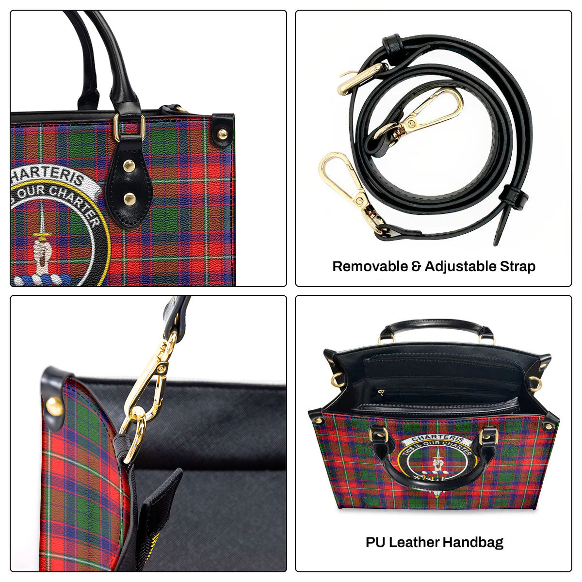 Charteris (Earl of Wemyss) Tartan Crest Leather Handbag