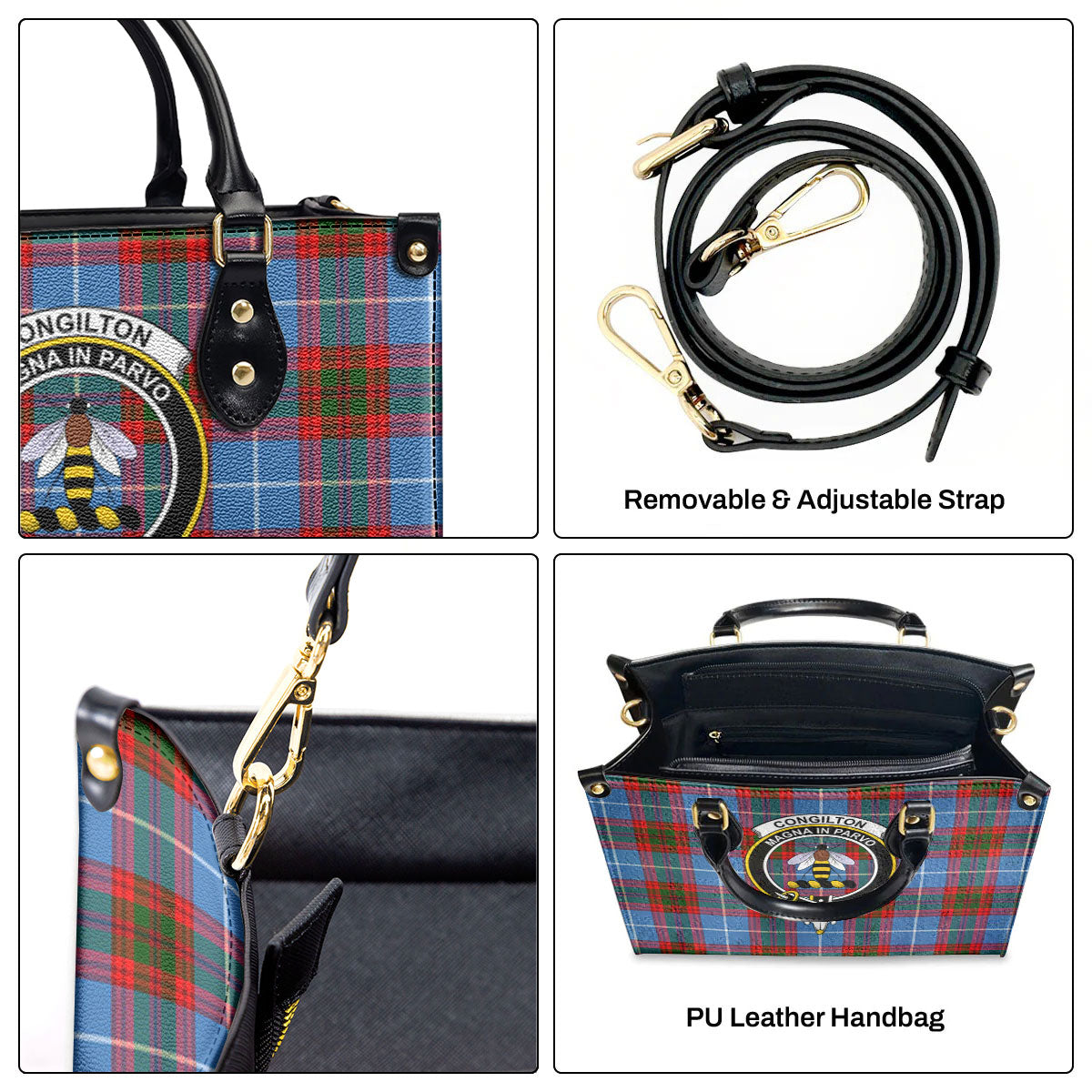 Congilton Tartan Crest Leather Handbag