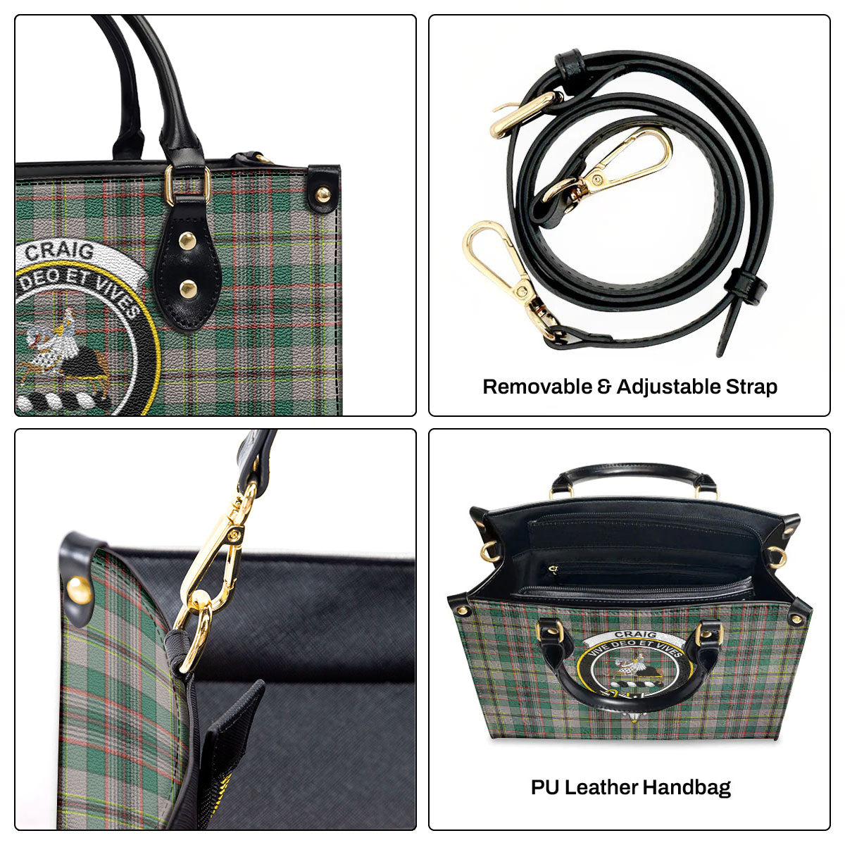 Craig Ancient Tartan Crest Leather Handbag