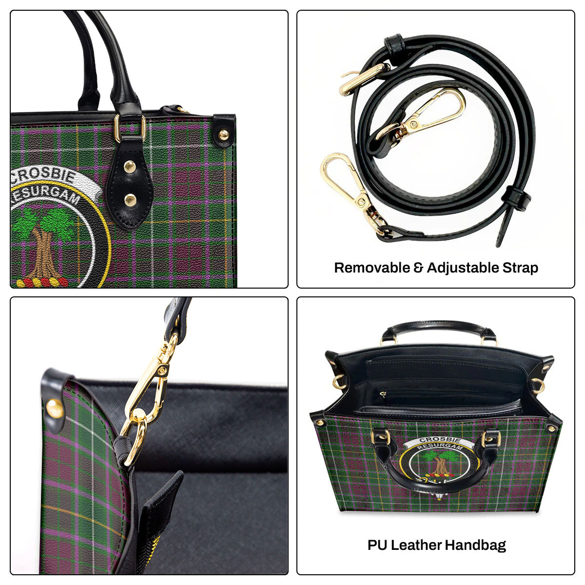 Crosbie Tartan Crest Leather Handbag