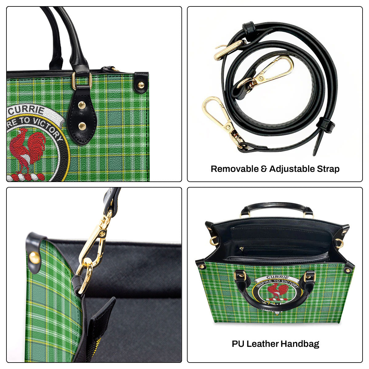 Currie Tartan Crest Leather Handbag
