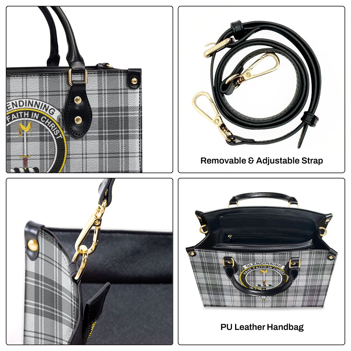 Glendinning Tartan Crest Leather Handbag