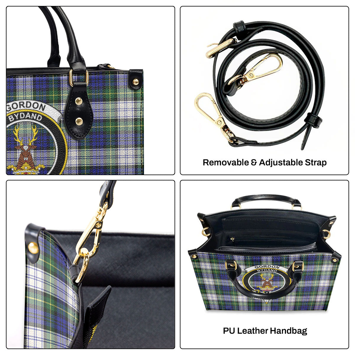 Gordon Dress Modern Tartan Crest Leather Handbag