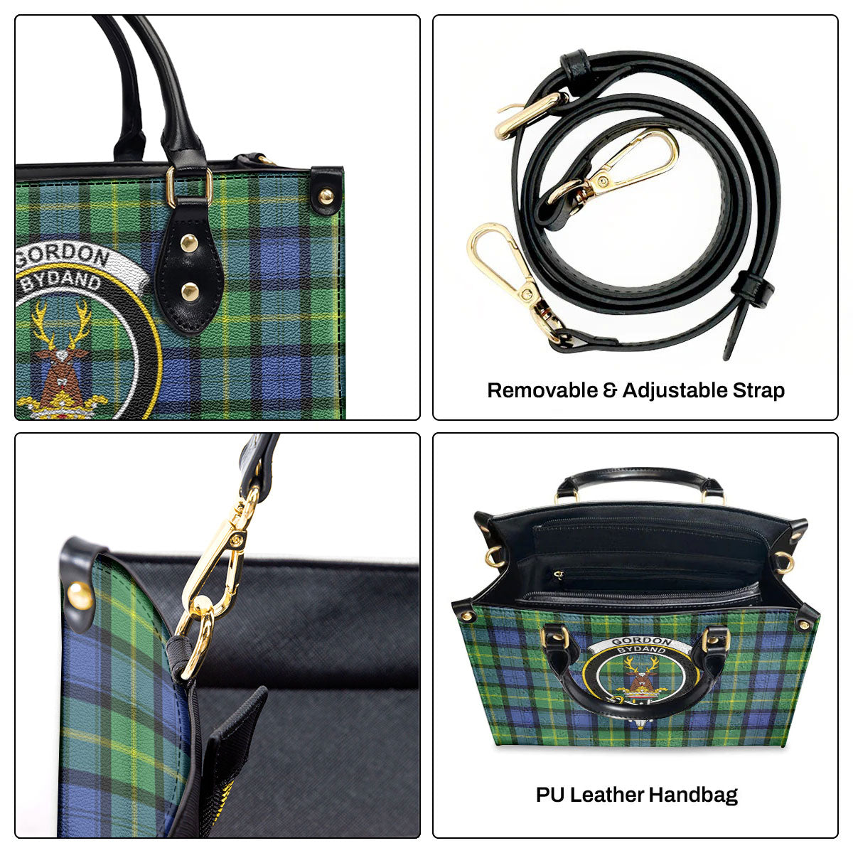 Gordon Old Ancient Tartan Crest Leather Handbag