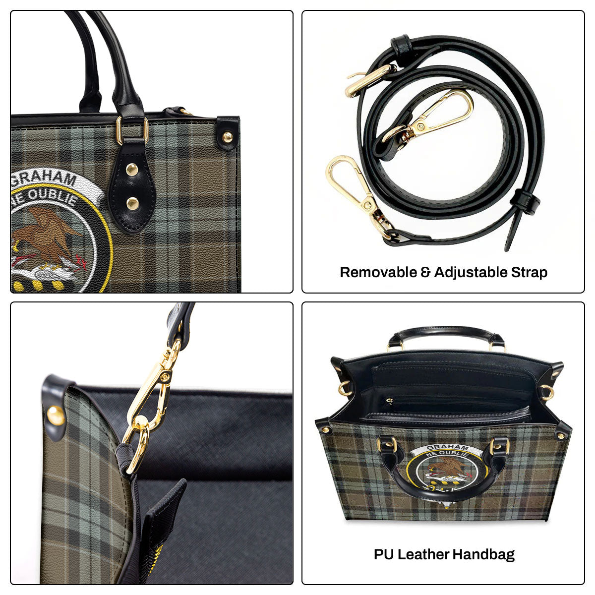 Graham of Menteith Weathered Tartan Crest Leather Handbag