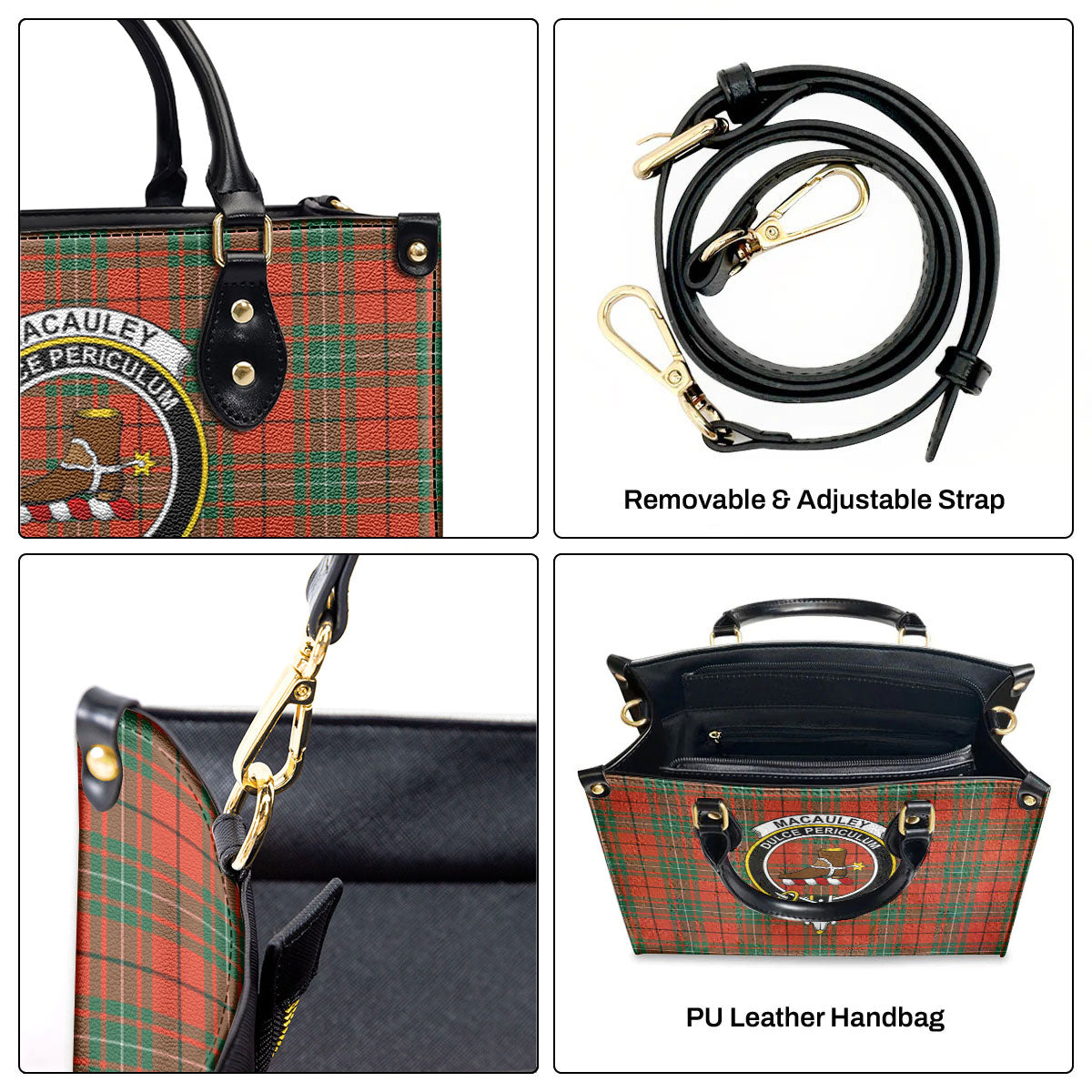 MacAuley Ancient Tartan Crest Leather Handbag