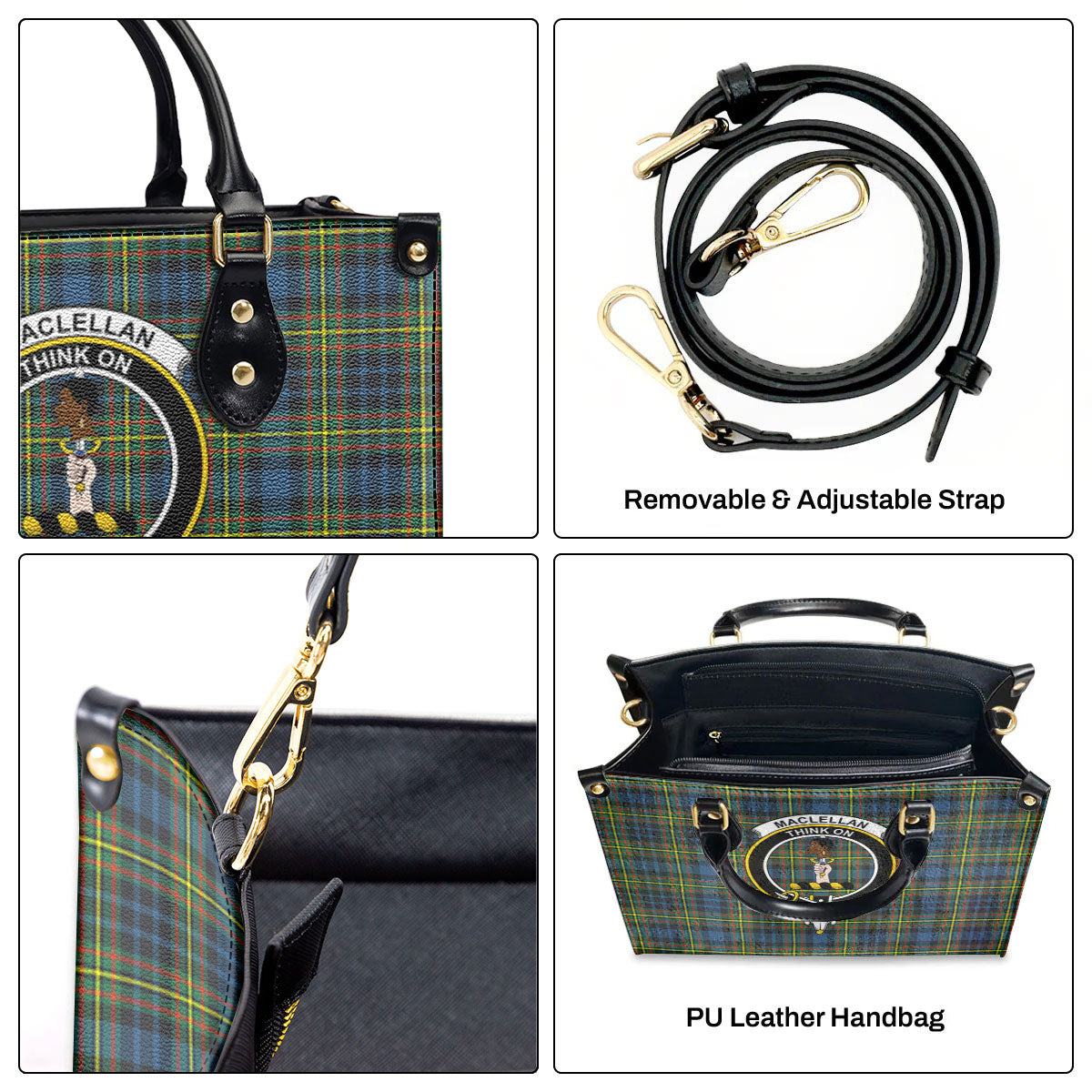 MacLellan Ancient Tartan Crest Leather Handbag