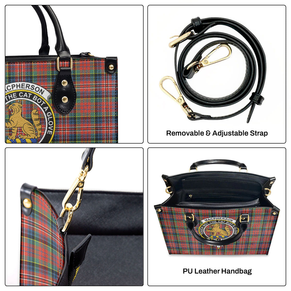 MacPherson Ancient Tartan Crest Leather Handbag