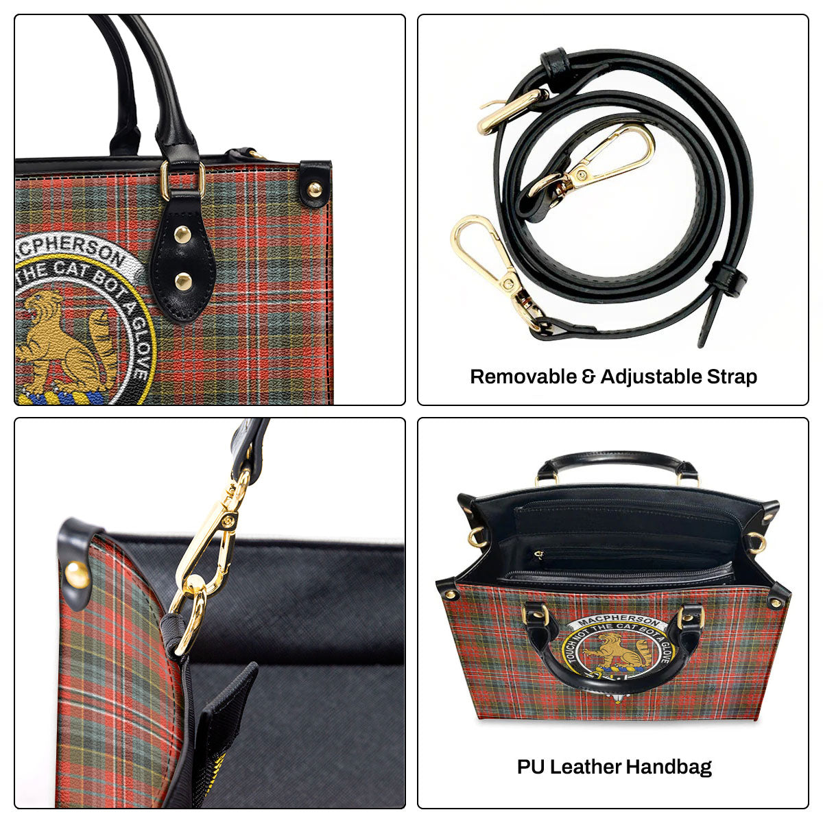 MacPherson Weathered Tartan Crest Leather Handbag