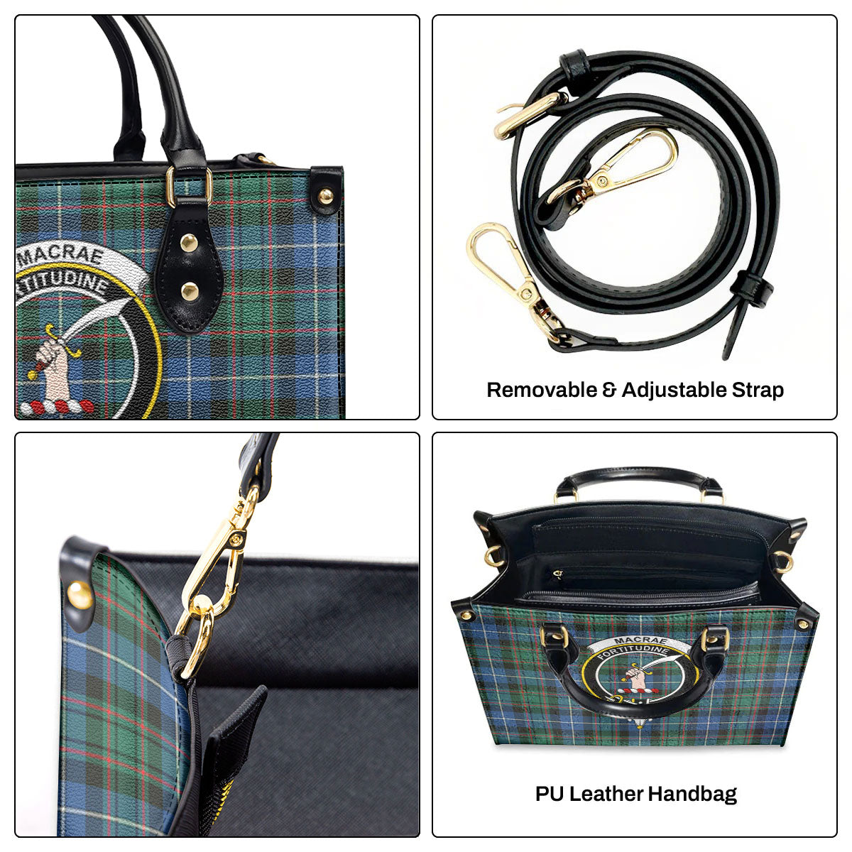 MacRae Hunting Ancient Tartan Crest Leather Handbag