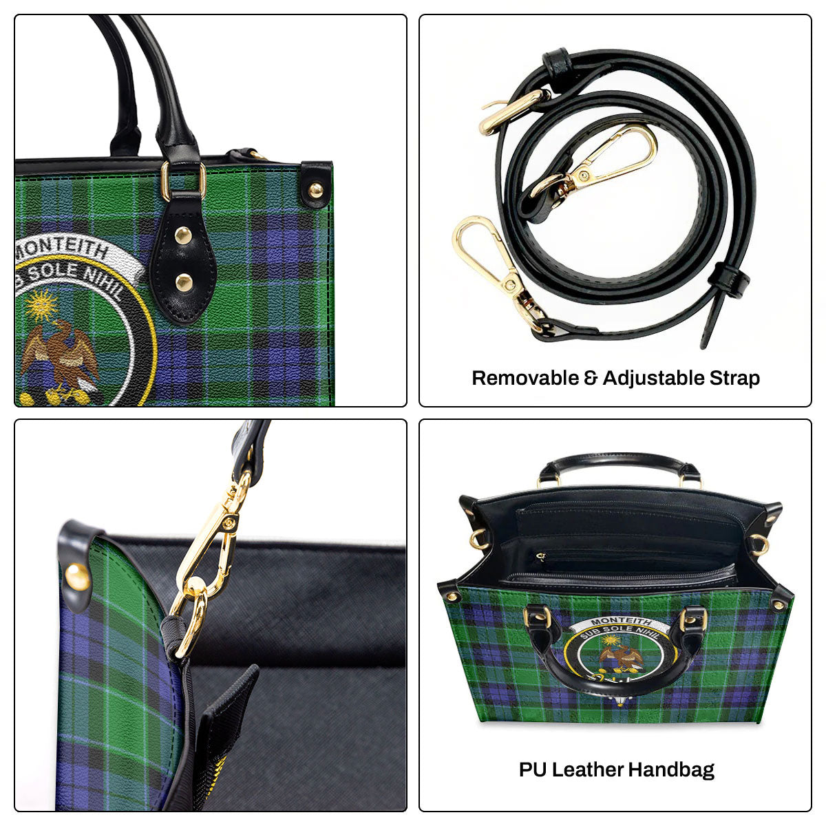 Monteith Tartan Crest Leather Handbag