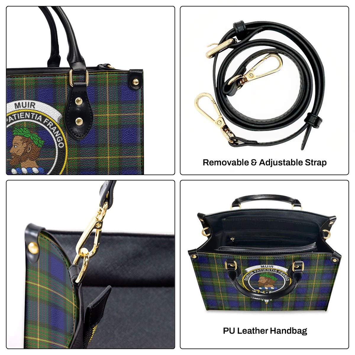 Muir Tartan Crest Leather Handbag