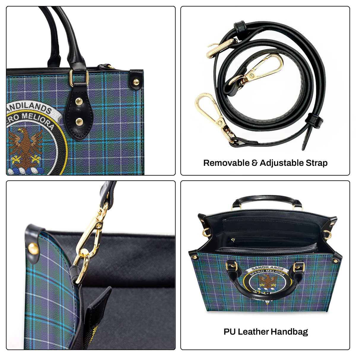 Sandilands Tartan Crest Leather Handbag