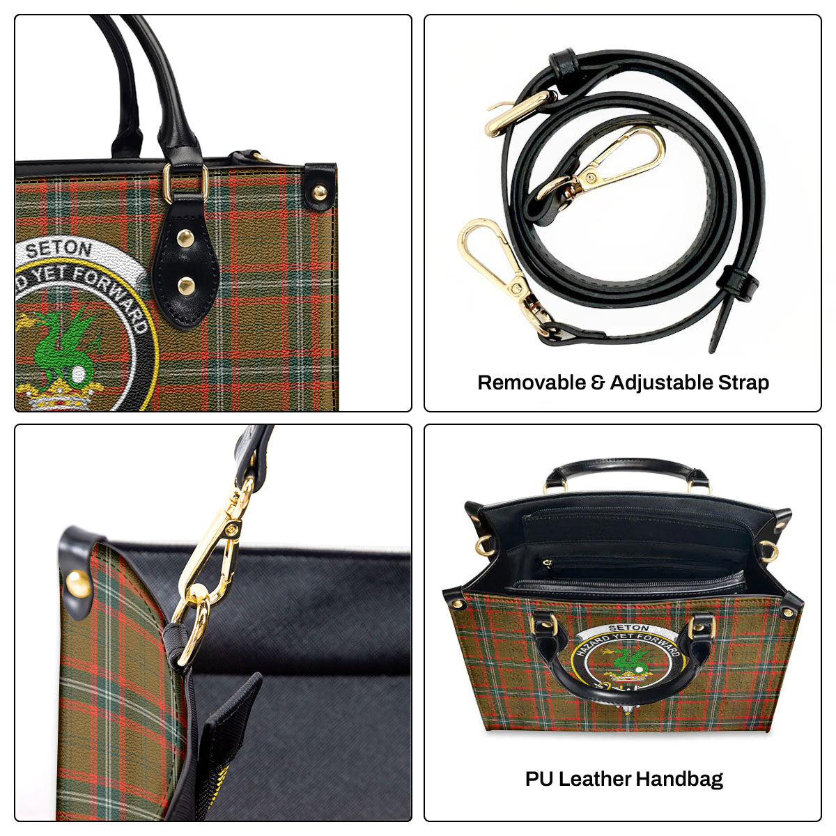 Seton Hunting Modern Tartan Crest Leather Handbag