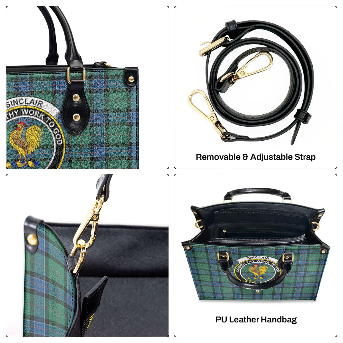 Sinclair Hunting Ancient Tartan Crest Leather Handbag