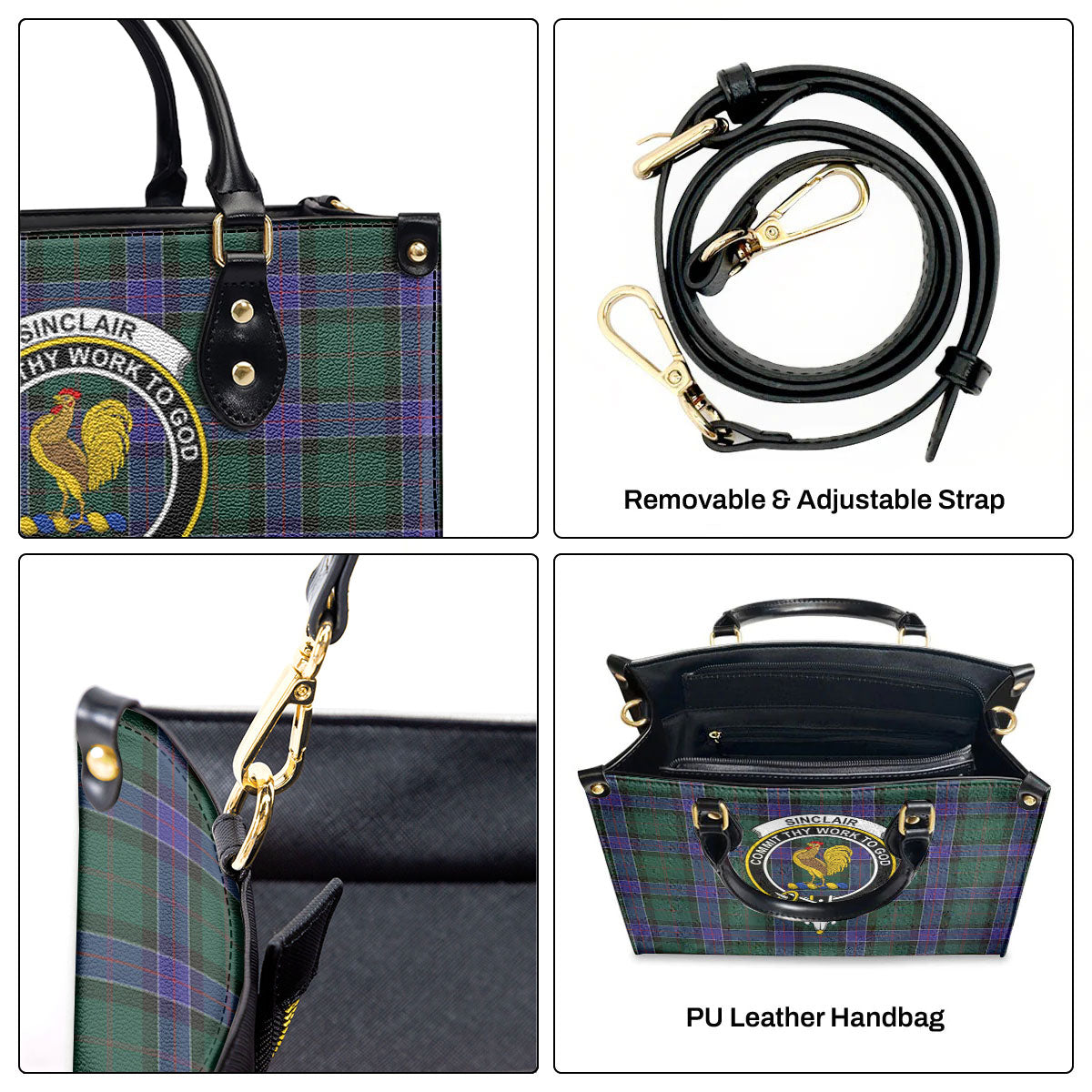 Sinclair Hunting Modern Tartan Crest Leather Handbag