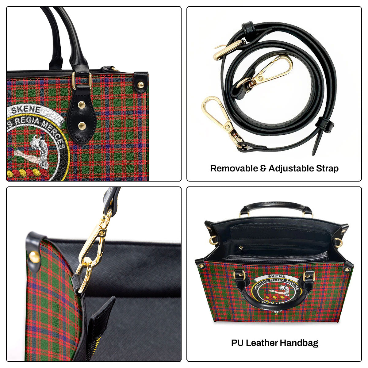 Skene Modern Tartan Crest Leather Handbag