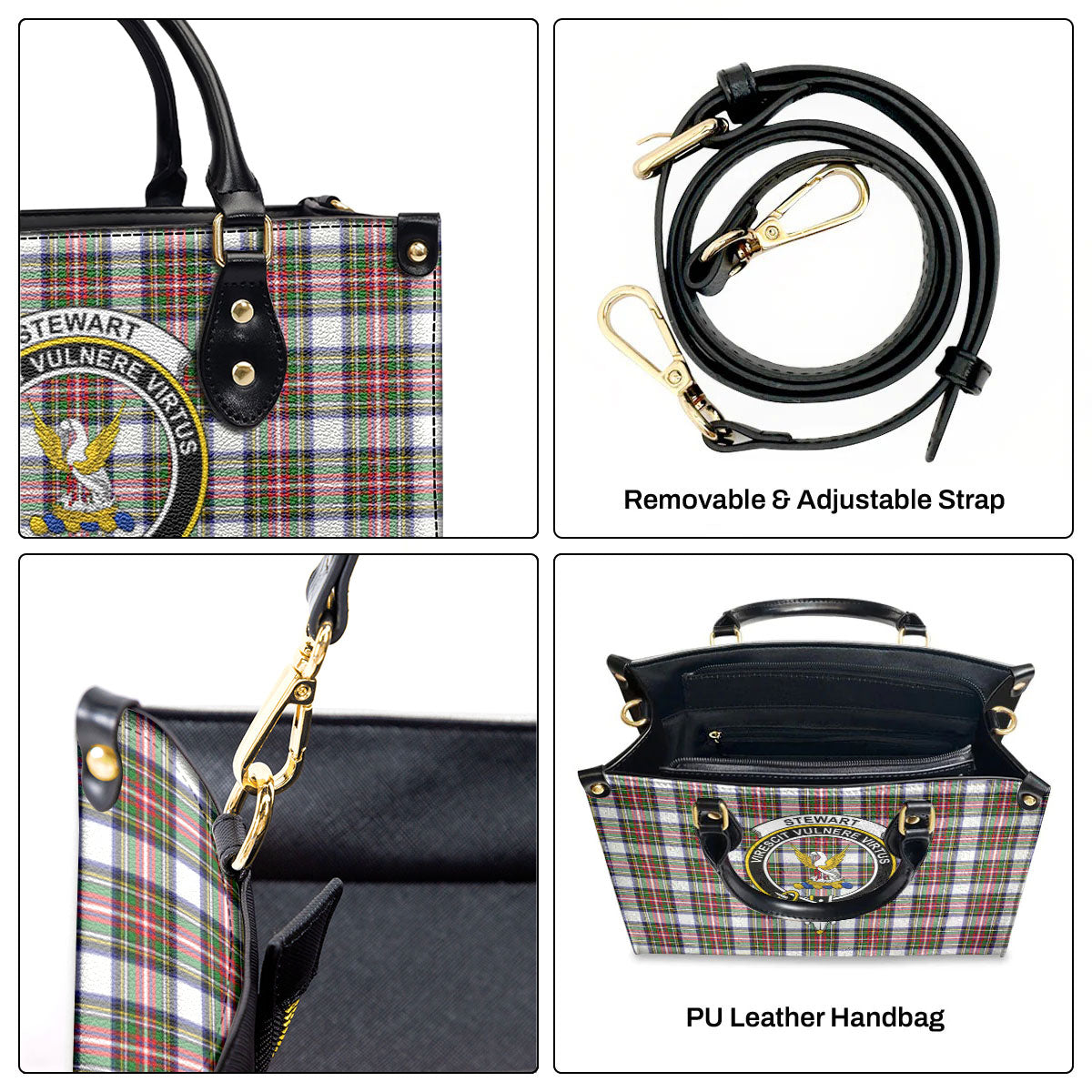 Stewart Dress Modern Tartan Crest Leather Handbag