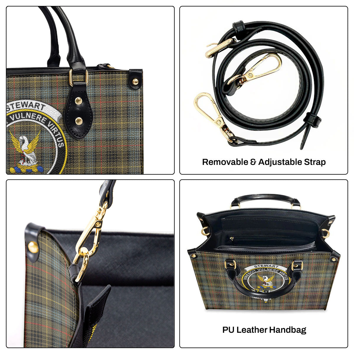 Stewart Hunting Weathered Tartan Crest Leather Handbag