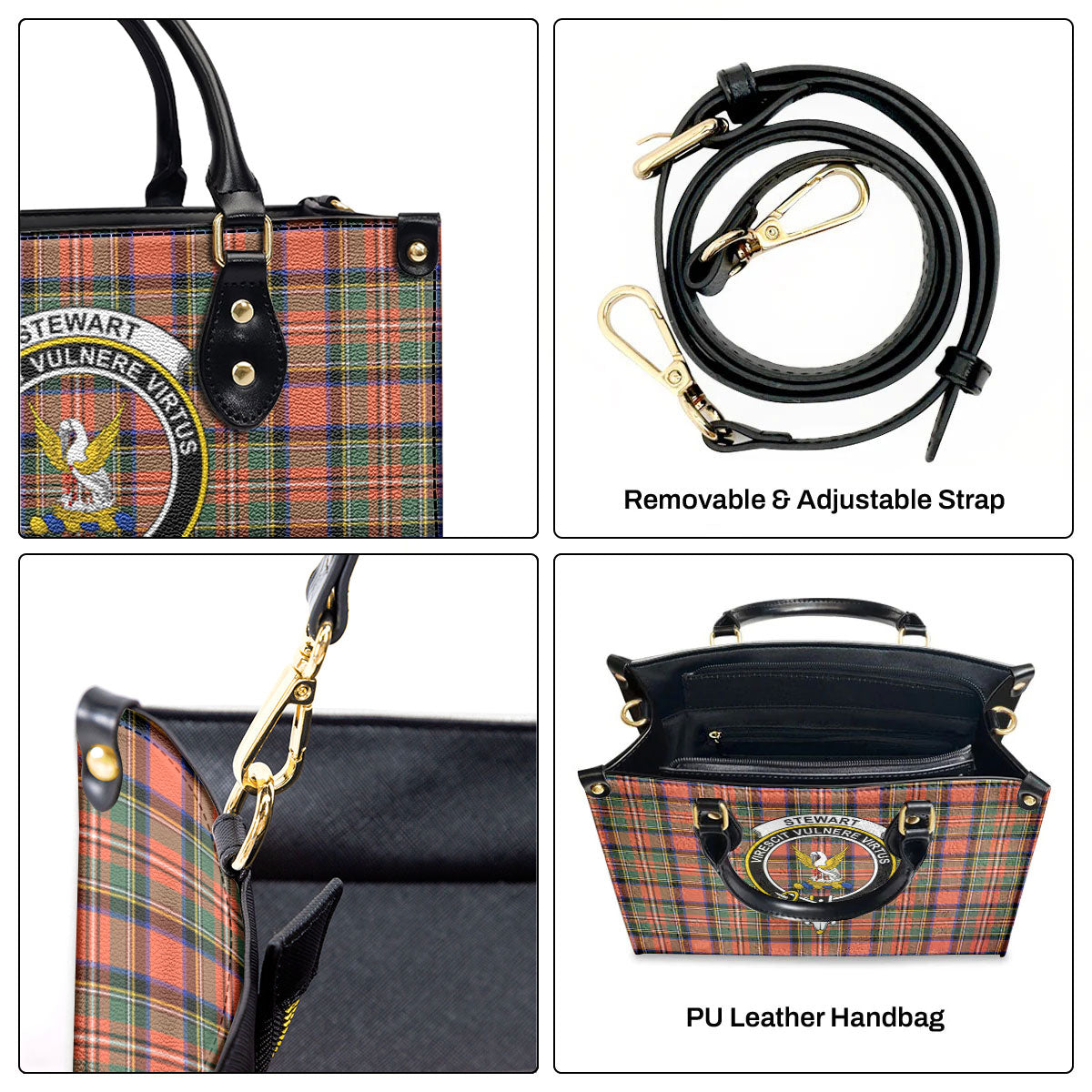 Stewart Royal Ancient Tartan Crest Leather Handbag