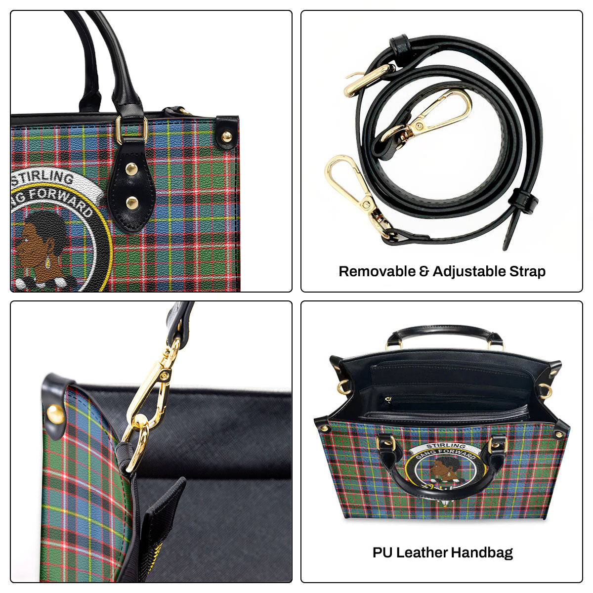 Stirling (of Keir) Tartan Crest Leather Handbag