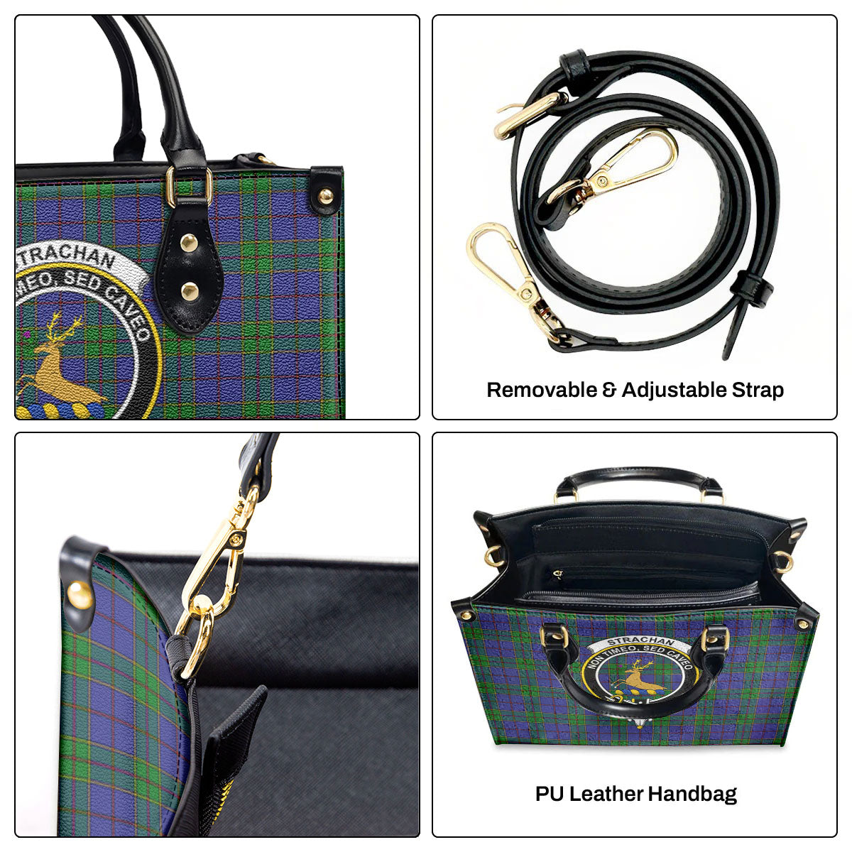 Strachan Tartan Crest Leather Handbag