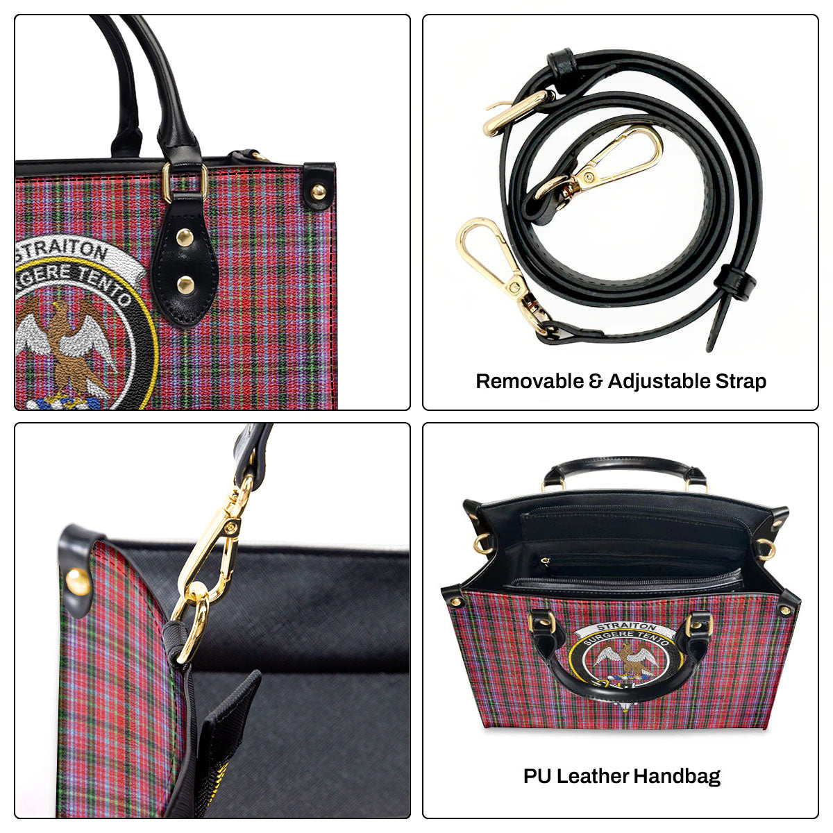 Straiton Tartan Crest Leather Handbag