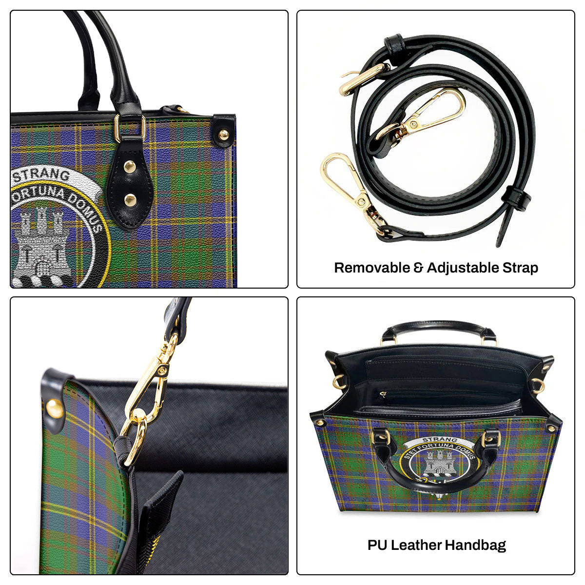 Strang (or Strange) Tartan Crest Leather Handbag