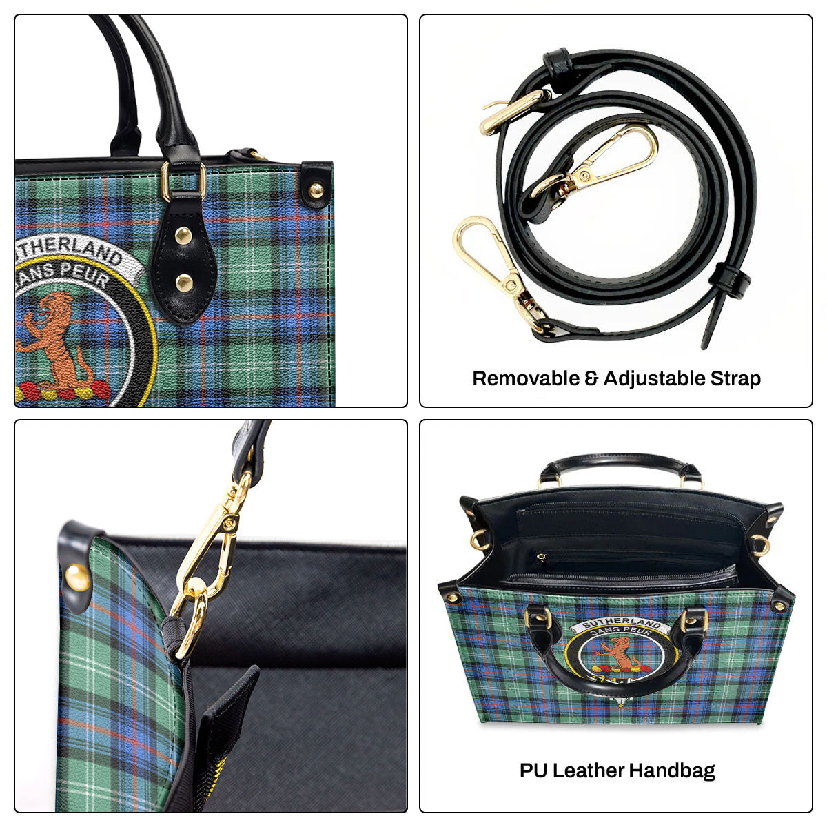 Sutherland Old Ancient Tartan Crest Leather Handbag