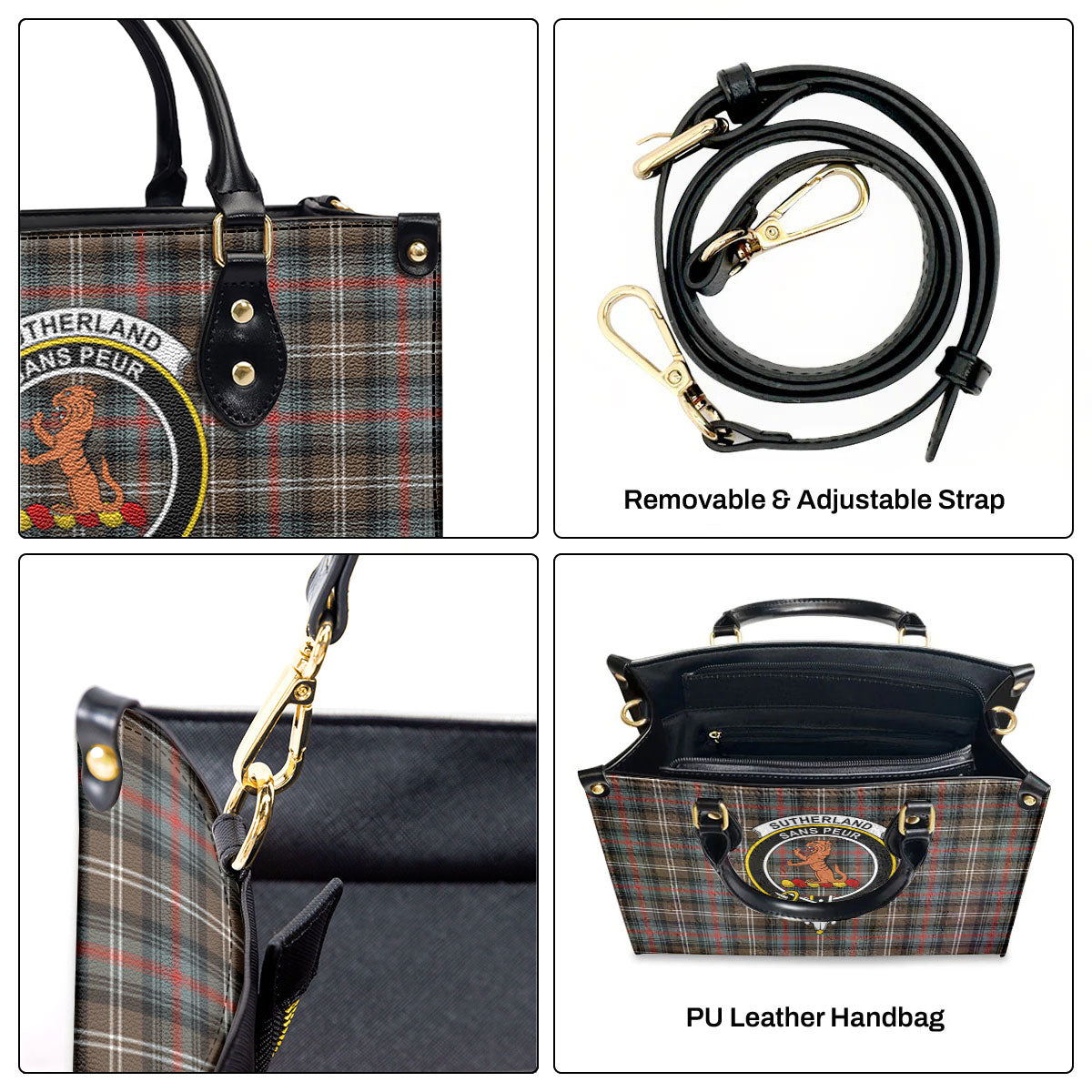 Sutherland Weathered Tartan Crest Leather Handbag