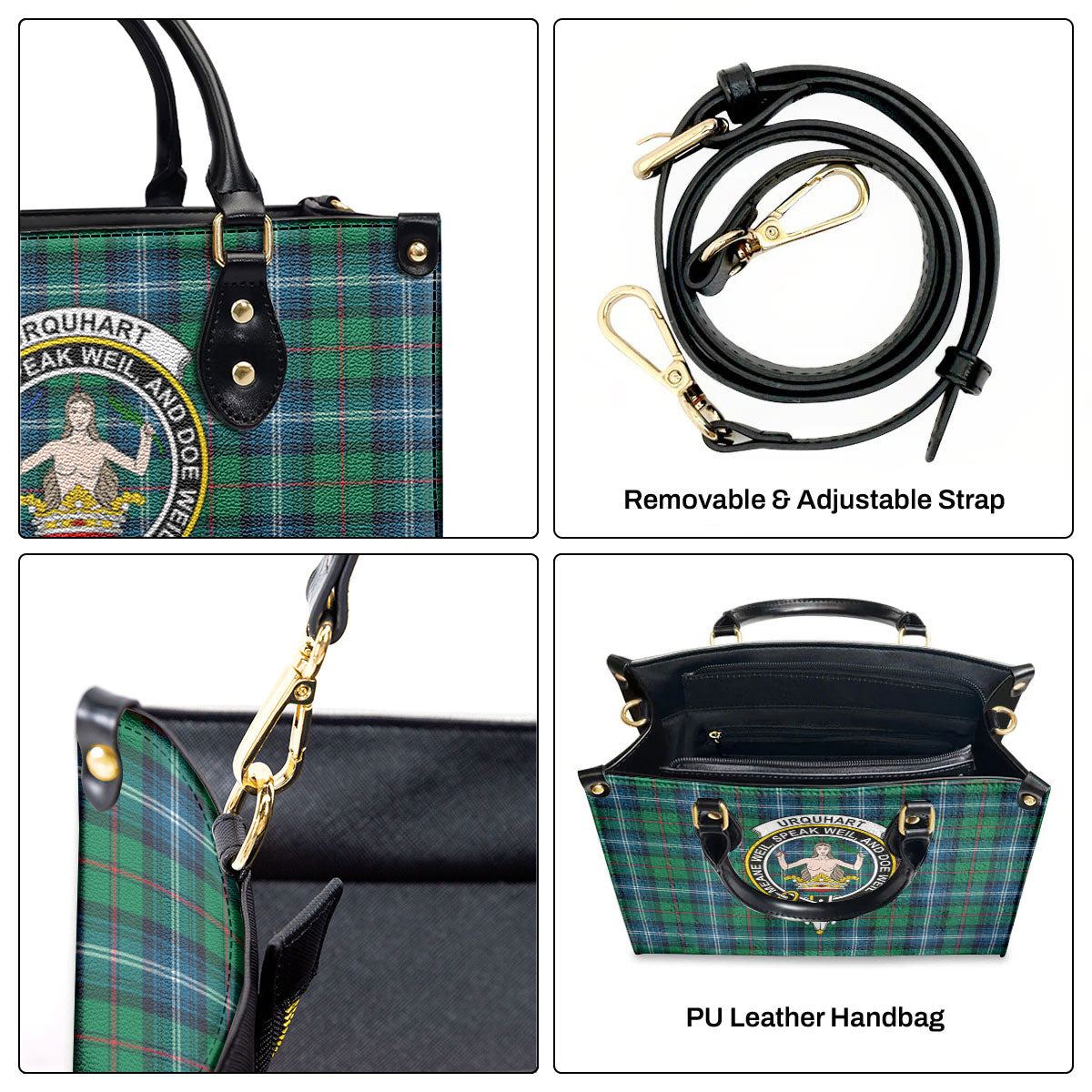 Urquhart Ancient Tartan Crest Leather Handbag