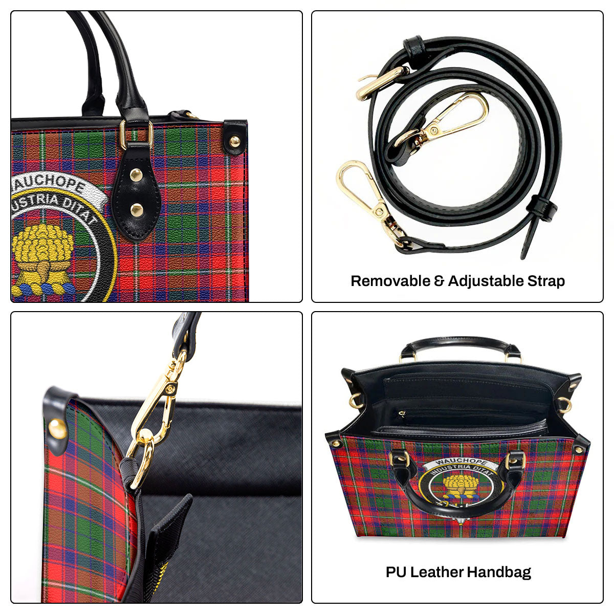 Wauchope (or Waugh) Tartan Crest Leather Handbag