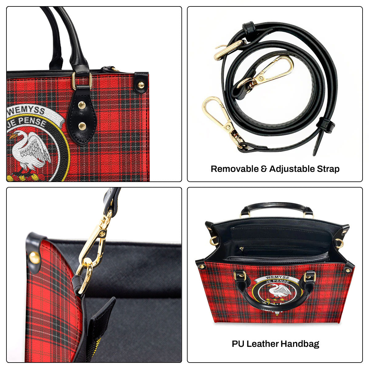 Wemyss Modern Tartan Crest Leather Handbag