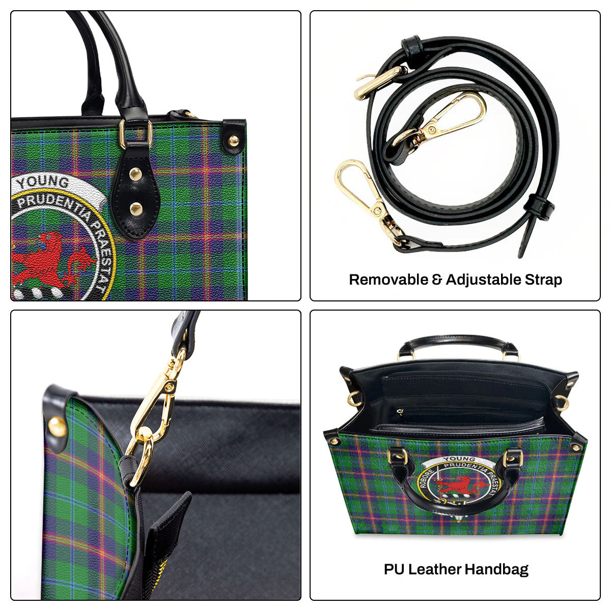 Young Modern Tartan Crest Leather Handbag