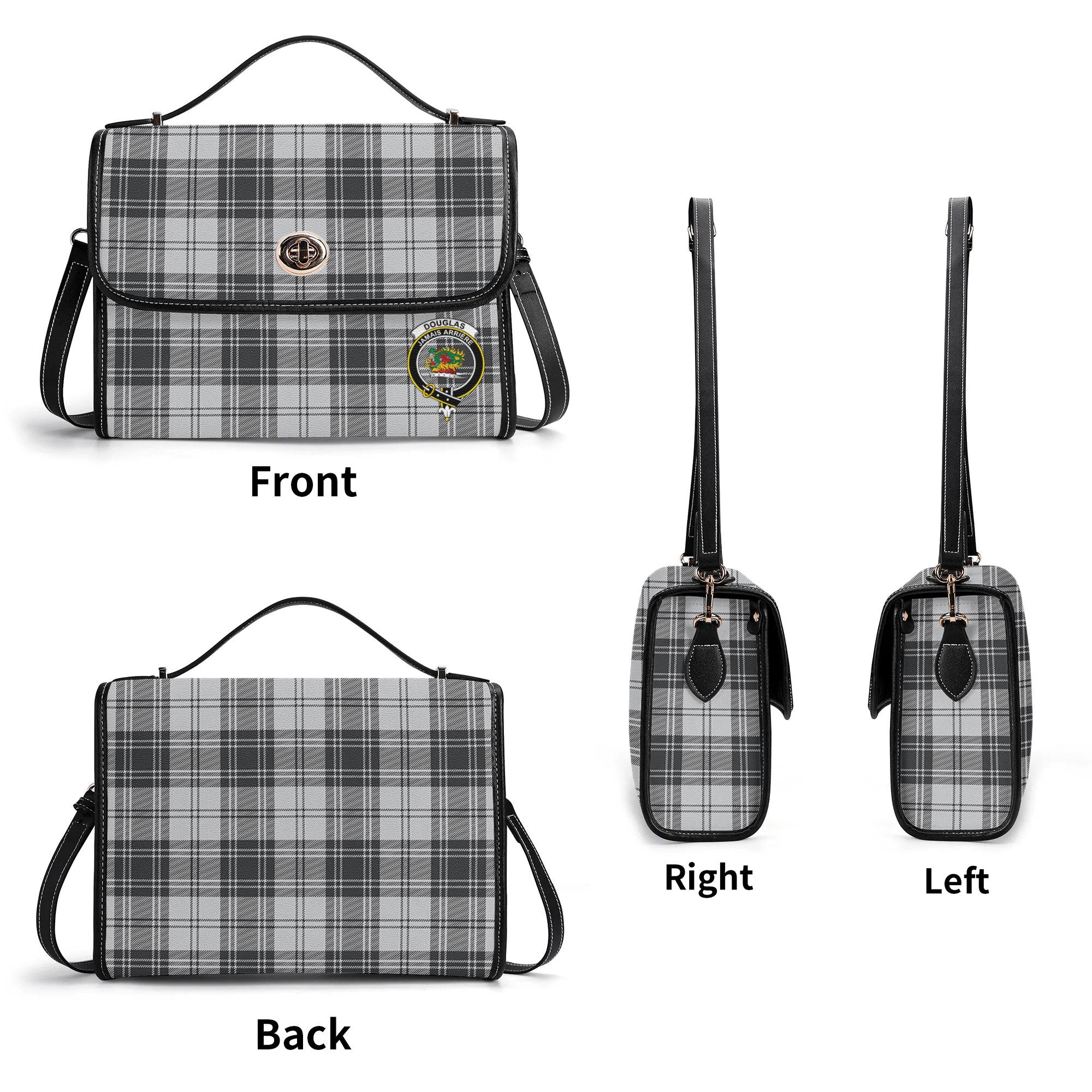 Douglas Grey Modern Tartan Crest Satchel Bag